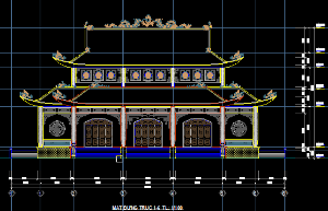 Bản vẽ cad Đền thờ đầy đủ kiến trúc, kết cấu mặt bằng, mặt cắt, mặt đứng, chi tiết