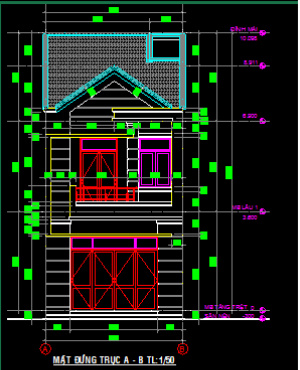Bản vẽ cad Nhà phố 2 tầng mái thái gồm hạng mục kiến trúc 3 mặt