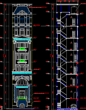 Bản vẽ thiết kế Biệt thự kiểu Pháp 9 tầng kích thước 6.2x25.7m (kiến trúc, kết cấu, điện nước)