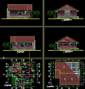 Bản vẽ thiết kế nhà nông thôn 1 tầng đẹp (kiến trúc, kết cấu)