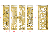 Cửa cổng cnc thiết kế kết hợp hoa sen-hoa mai-cây trúc file dxf
