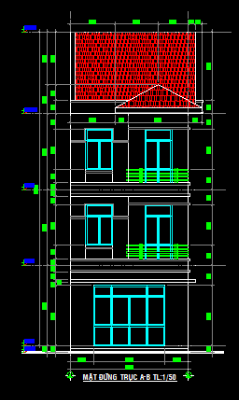 File cad thiết kế nhà phố 3 tầng đầy đủ mặt bằng, mặt cắt, mặt đứng