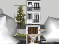 File sketchup mẫu nhà phố 3 tầng kích thước 4.5x12.9m