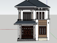 File sketchup mẫu thiết kế nhà 2 tầng kích thước 8x20m