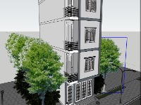 nhà phố 4 tầng,phối cảnh nhà phố 4 tầng,mẫu sketchup nhà phố 4 tầng