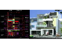 Hồ sơ bản vẽ CAD Biệt thự Nhà phố 3 tầng 8.3x25m Full KT,KC,ĐN,DT,PC