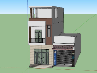 Mẫu sketchup nhà phố 2 tầng 1 tum 4.5x16m