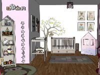 Mẫu sketchup thiết kế nội thất phòng ngủ cho bé