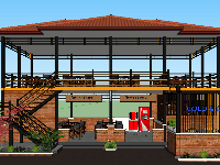 Mẫu thiết kế 3d phối cảnh quán cafe 2 tầng