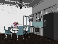 Mẫu thiết kế nội thất phòng bếp ăn file sketchup