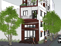 nhà phố 2 mặt tiền,nhà phố 3 tầng,mẫu nhà phố 3 tầng sketchup,phối cảnh nhà phố 3 tầng