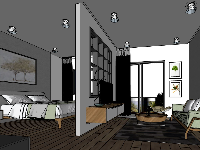 Mẫu thiết kế sketchup nội thất căn hộ chung cư 1 phòng ngủ