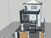 Model 3d nhà phố 2 tầng tum 8.7x15m sketchup