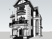 Model sketchup biệt thự 3 tầng tân cổ điển 9.5x17.5m