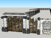 Model sketchup cổng chính + tường rào kích thước 15x126m