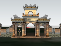 Model sketchup cổng chùa,cổng sketchup,Model sketchup nhà cổ,Mẫu cổng làng