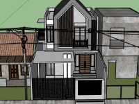 Model sketchup mẫu nhà phố 2 tầng 7.3x23m