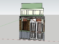 Model sketchup nhà phố 1 tầng gác lửng nở hậu 4.8x13m
