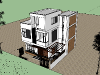 Model sketchup nhà phố 3 tầng 10x11.2m