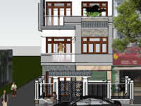 nhà phố 2 mặt tiền,nhà phố 3 tầng,model sketchup nhà phố 3 tầng,phối cảnh nhà phố 3 tầng