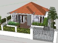 Model sketchup villa 1 tầng 11.5x17.5m