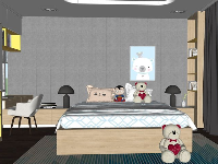 Sketchup phòng ngủ em bé,nội thất phòng ngủ,gối phòng ngủ bé,nội thất phòng bé,nội thát phòng ngủ