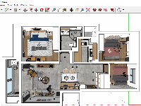 Sketchup 2020 + Vray Next nội thất tầng 1 Phòng khách - Bếp bàn ăn - Ngủ