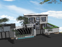 Sketchup mẫu nhà ở 2 tầng thiết kế trên su 2021
