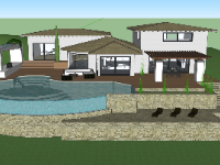 Sketchup model biệt thự villa 2 tầng có hồ bơi
