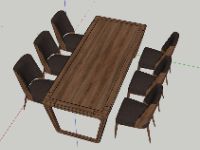 Tải model sketchup bàn ghế phòng bếp gỗ óc chó