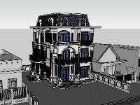 Thiết kế model sketchup biệt thự 3 tầng tân cổ điển đẹp 2024