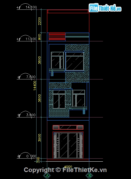 Bản vẽ kiến trúc nhà phố,kiến trúc nhà phố kích thước 4x20 m,full kiến trúc nhà phố