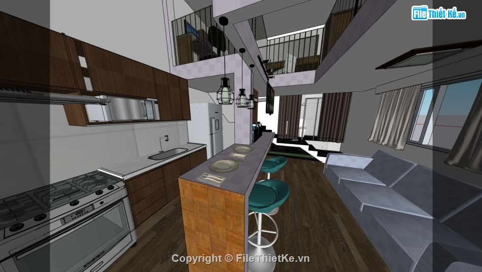 phòng bếp,phòng bếp căn hộ,model sketchup phòng bếp,sketchup nội thất phòng bếp