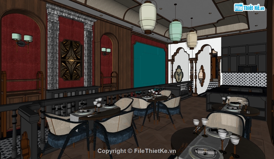sketchup nội thất nhà hàng,file su nhà hàng,nội thất nhà hàng đẹp,sketchup thiết kế nhà hàng