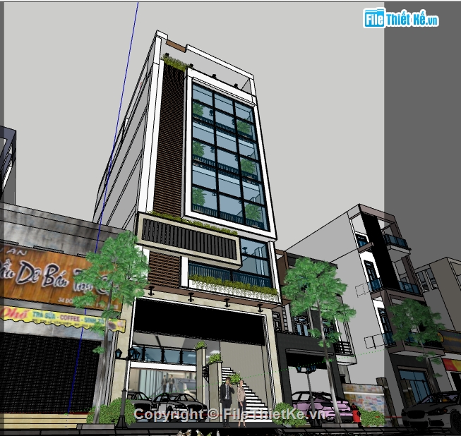 nhà 6 tầng,thiết kế nhà phố 6 tầng,quán cafe sketchup,mẫu nhà phố 6 tầng,Su quán cafe 6 tầng,sketchup cafe 6 tầng
