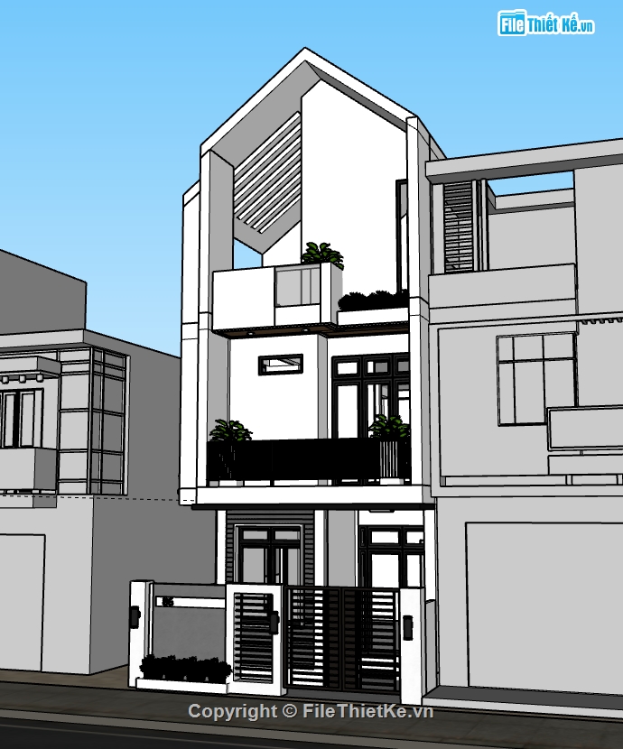 nhà 3 tầng,3d nhà phố 3 tầng,file su nhà phố 3 tầng,model su nhà phố 3 tầng