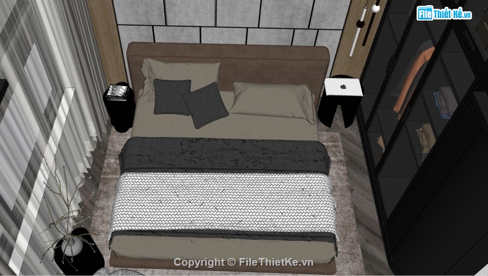 3d sketchup phòng ngủ,3d phòng ngủ,File sketchup phòng ngủ hiện đại,mẫu phòng ngủ