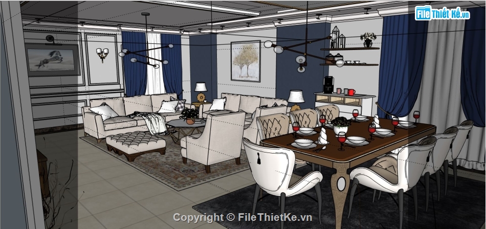 nội thất phòng khách,File sketchup phòng khách hiện đại,file sketchup phòng khách hiện đại,thiết kế phòng ăn sketchup