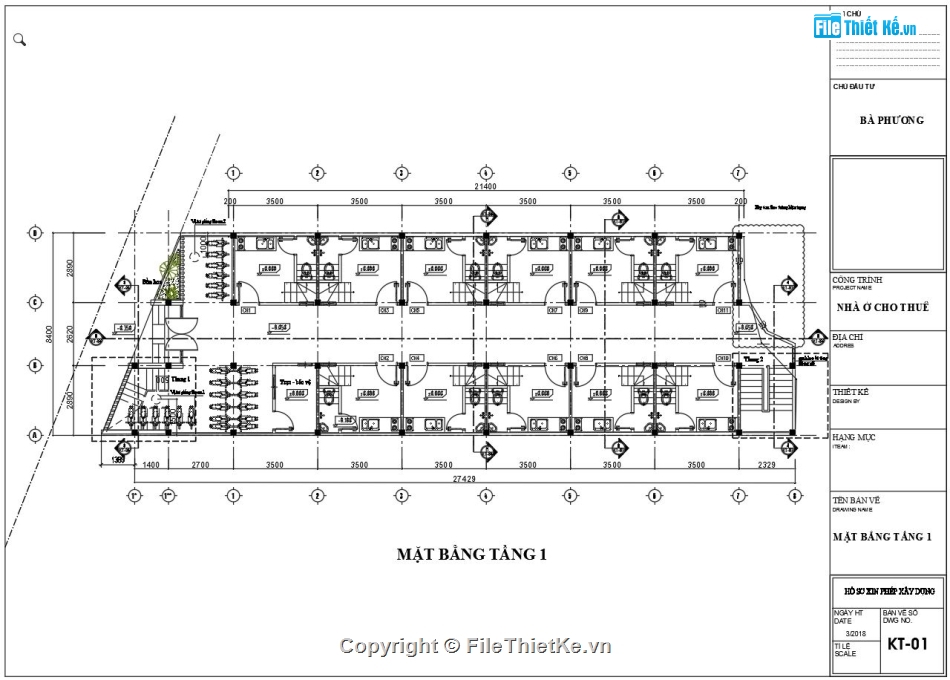 File thiết kế nhà trọ,bản vẽ nhà trọ 3 tầng,FIle cad kiến trúc nhà trọ,nhà trọ 3 tầng 8.4x27.5m