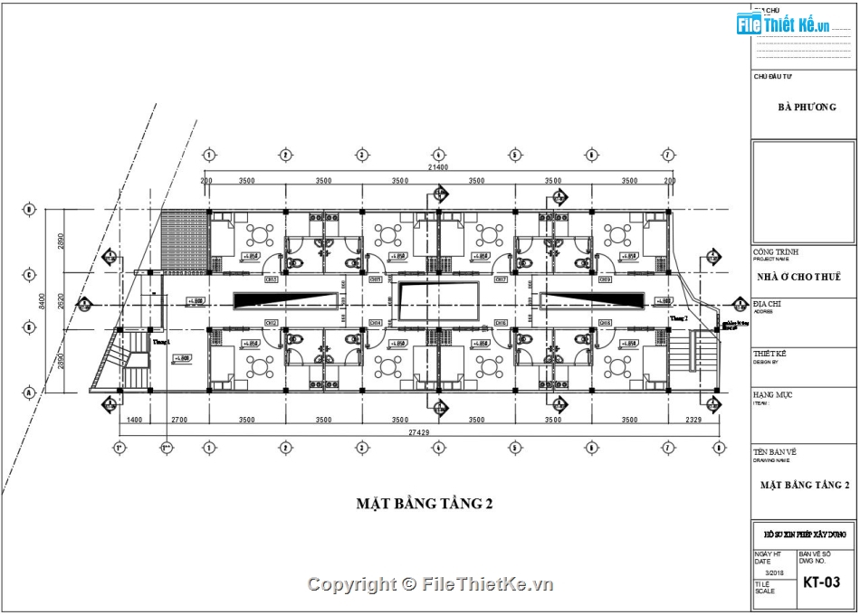 File thiết kế nhà trọ,bản vẽ nhà trọ 3 tầng,FIle cad kiến trúc nhà trọ,nhà trọ 3 tầng 8.4x27.5m