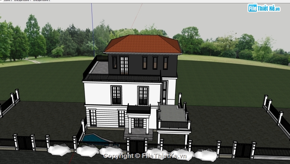File sketchup biệt thự 2 tầng,model sketchup biệt thự 2 tầng,sketchup biệt thự 2 tầng