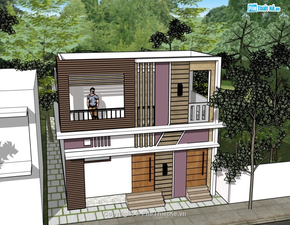 nhà phố 2 tầng,sketchup nhà phố 2 tầng,phối cảnh nhà phố 2 tầng,model su nhà phố 2 tầng