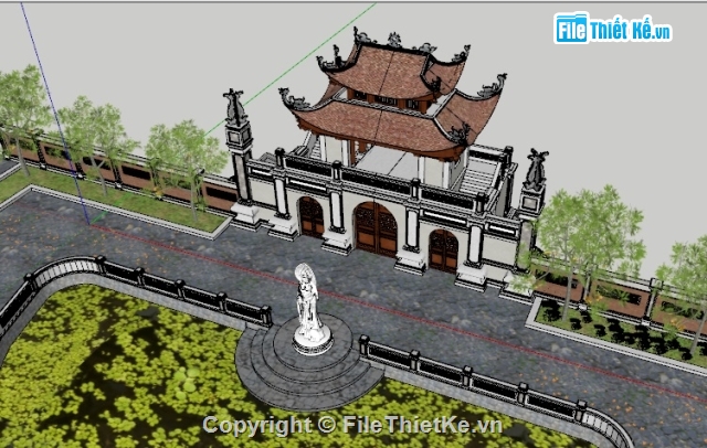 File sketchup cổng chùa,Model sketchup cổng chùa,Cổng chùa file sketchup