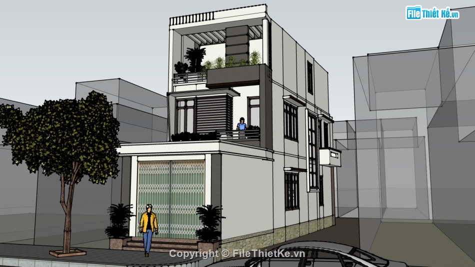 nhà 3 tầng,file su nhà phố 3 tầng,File sketchup nhà phố 3 tầng,nhà phố 3 tầng file su