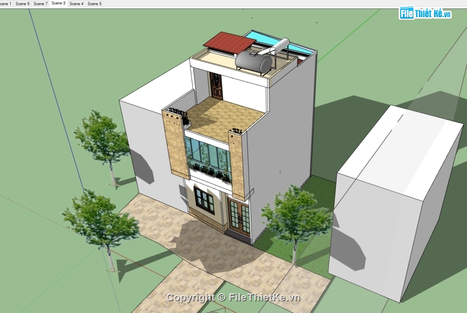 nhà 3 tầng,File sketchup nhà phố 3 tầng,File su nhà phố 3 tầng,model su nhà phố 3 tầng