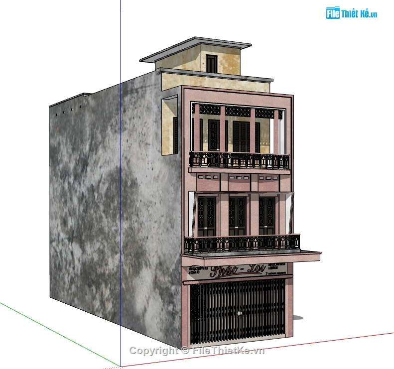 model nhà cổ hà nội,3d sketchup nhà 3 tầng,model sketchup nhà 3 tầng