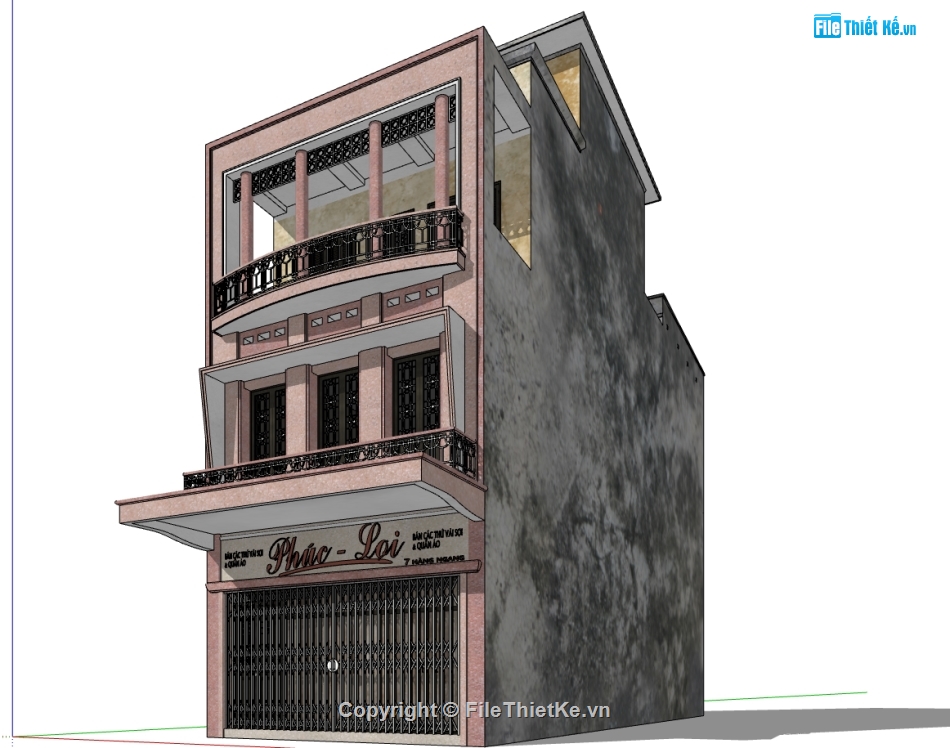 model nhà cổ hà nội,3d sketchup nhà 3 tầng,model sketchup nhà 3 tầng