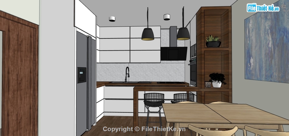 phòng khách hiện đại,file 3d sketchup phòng khách,mẫu sketchup phòng khách bếp,sketchup phòng khách,model su khách bếp hiện đại