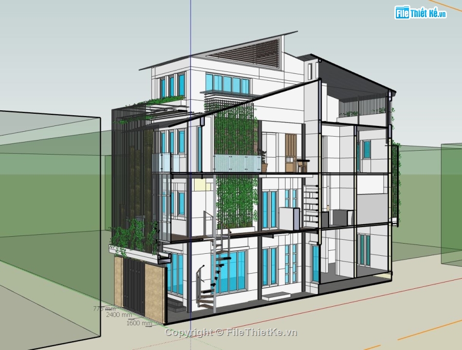 nhà 4 tầng,file sketchup nhà phố 4 tầng,phối cảnh nhà phố 4 tầng,model sketchup nhà phố 4 tầng