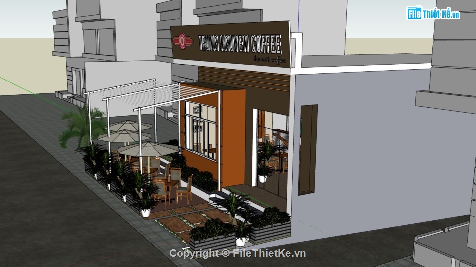 Quán cafe 6.4x12m,model su quán cafe,quán cafe file sketchup,file sketchup quán cafe,quán cafe model su